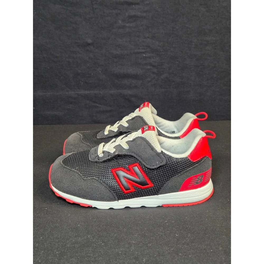 New Balance 515 Kids Sneakers Black Red Hook Loop NW515KBR Size 9 US